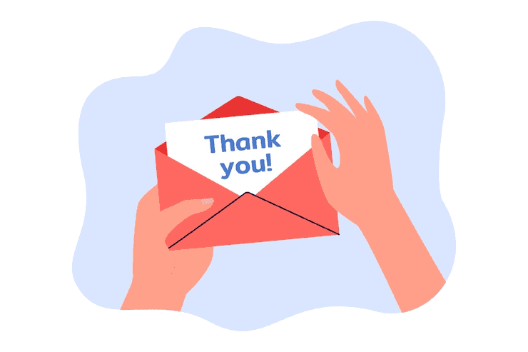 Hands holding envelope with thank you card